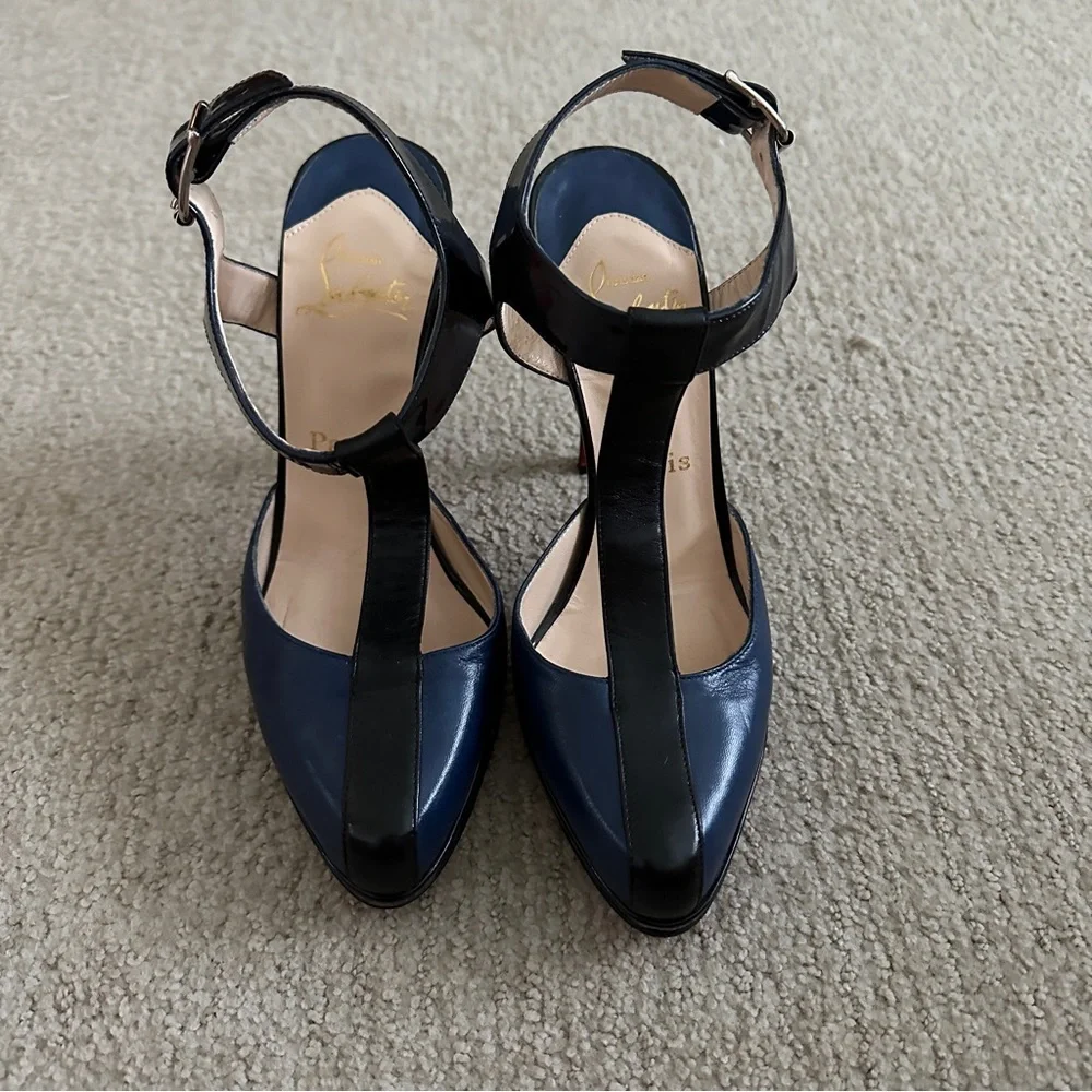 Christian Louboutin Black and Blue Heels - Picture 4 of 6